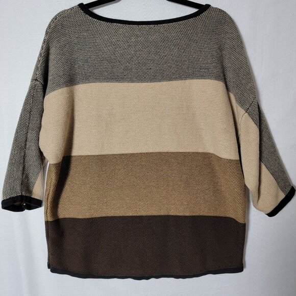 J Jill Womens Sweater Pullover Sz M 3/4 Sleeves Knit Shades Of Brown Autumn Days - Picture 2 of 12